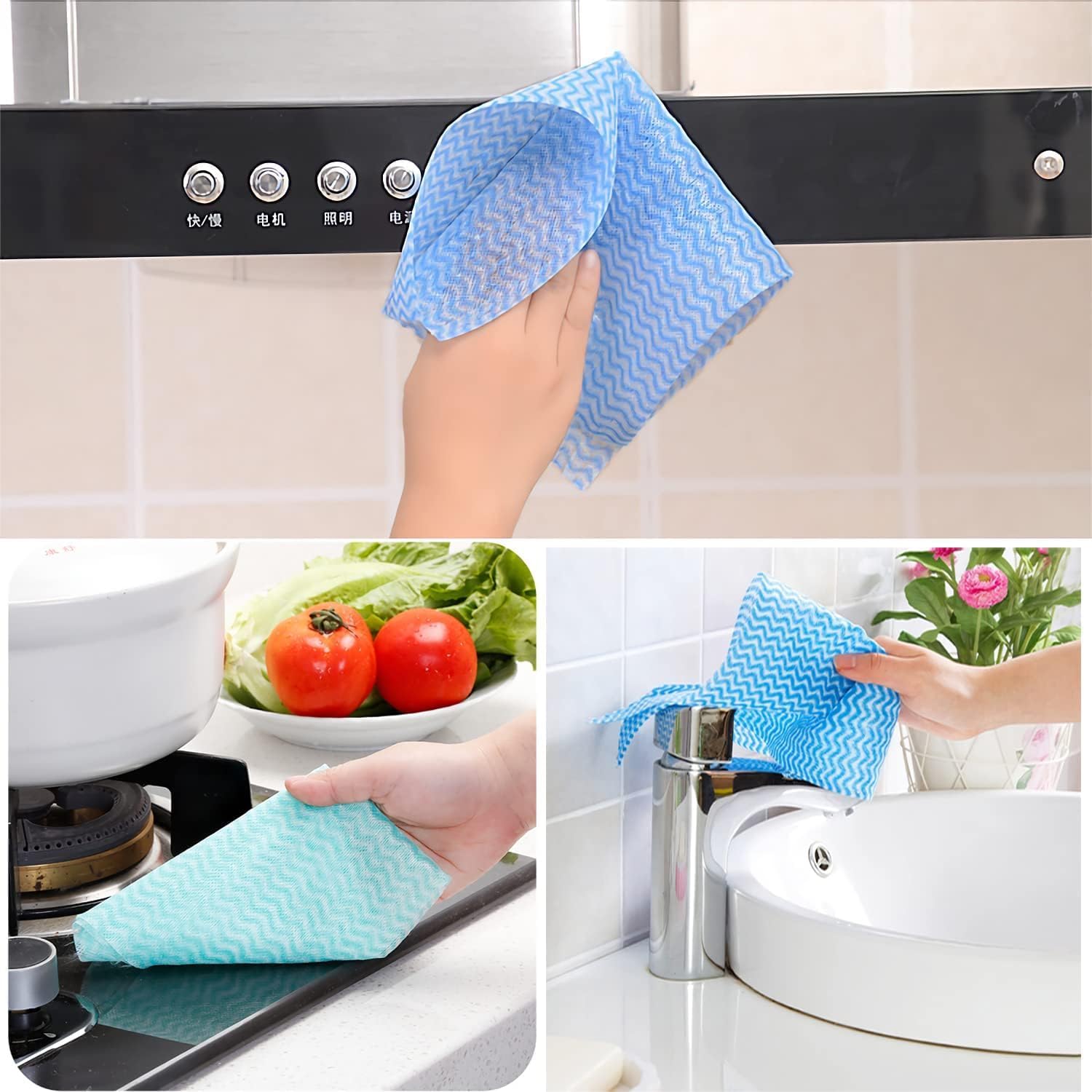 Disposable Dish Cloths 3 Rolls Reusable All Purpose Fast Drying Handy Cleaning Wipes Paper Towel Alternative for Kitchen 150 Count