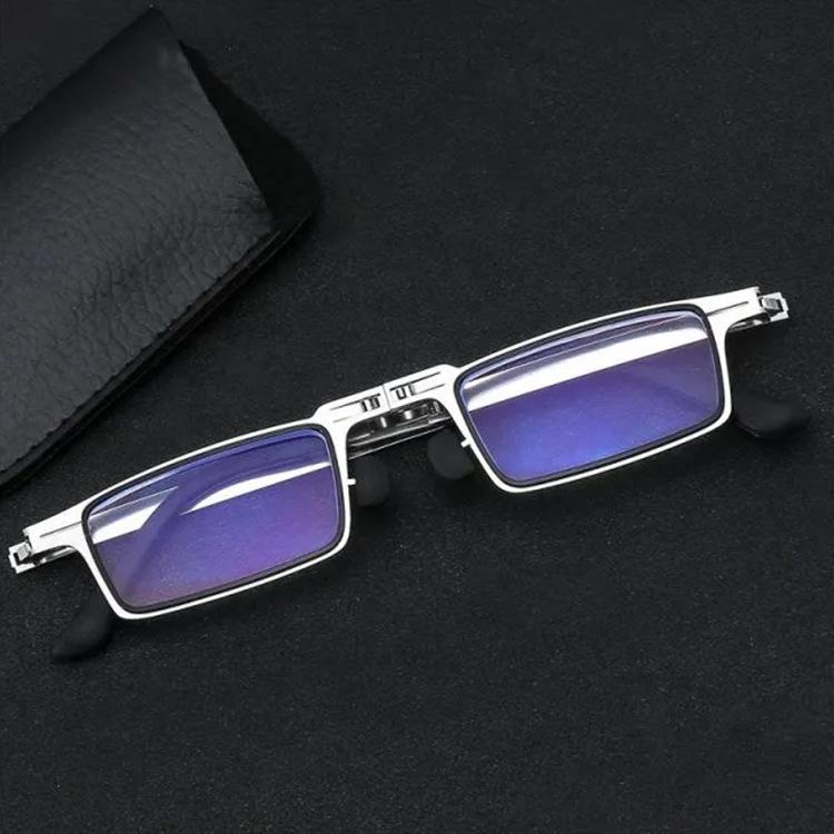 Folding Reading Glasses, Fashionable Full Frame Metal Ultra-Light And Thin Old Light Glasses, Anti-Blue Portable High Definition Glasses