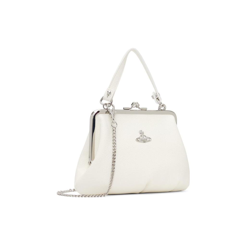 VIVIENNE WESTWOOD Granny Frame Silver Logo Detachable Chain Strap Top Handle Bag Women Shoulder Bag White 52020003S000DA401