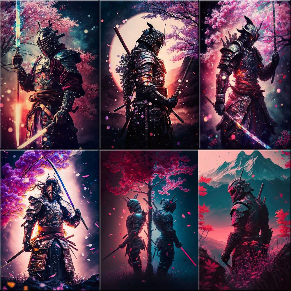 Retro Vintage Floral Samurai Anime Poster Aesthetic Canvas Wall Art Print for Home Decor