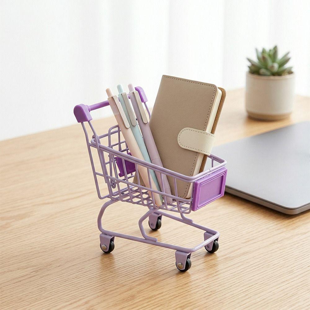 Model Shopping Cart Storage Hollow Toy Trolley Container Desktop Stationery Holder Girls