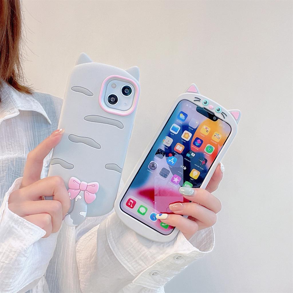 For iPhone 15 Silicone Case Cute Cat Silhouette Design Shockproof Phone Back Cover