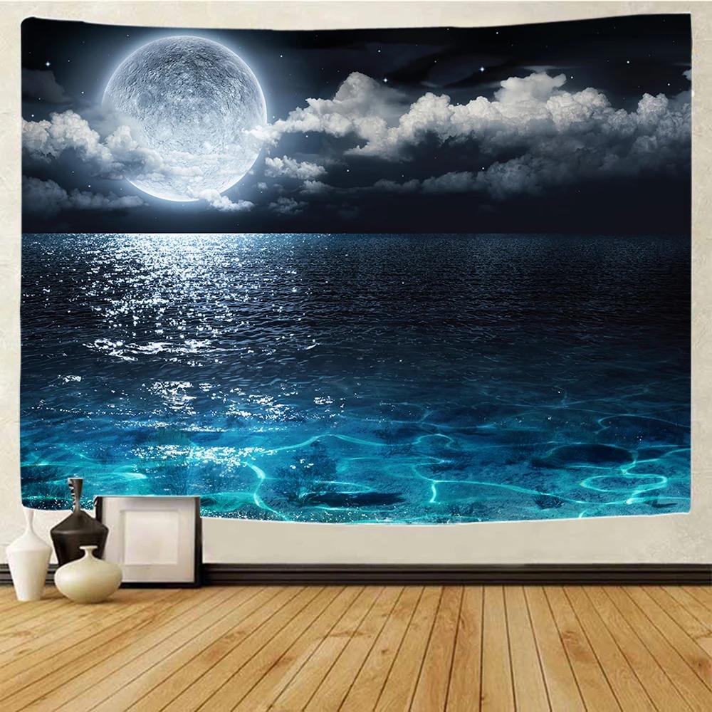 Modny Gobelin do Dekoracji Domu Salon Sypialnia Gobelin Wzór Tła Plaża Księżyc