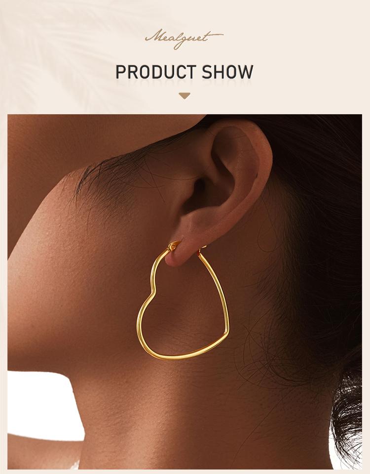 Love Shape Heart Earrings For Women Stainless Steel Ear Hoops Gold Plated Jewelry