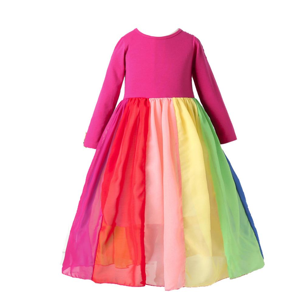 Rainbow Mesh Long Sleeve Dress for Girls - Autumn/Winter Princess Skirt