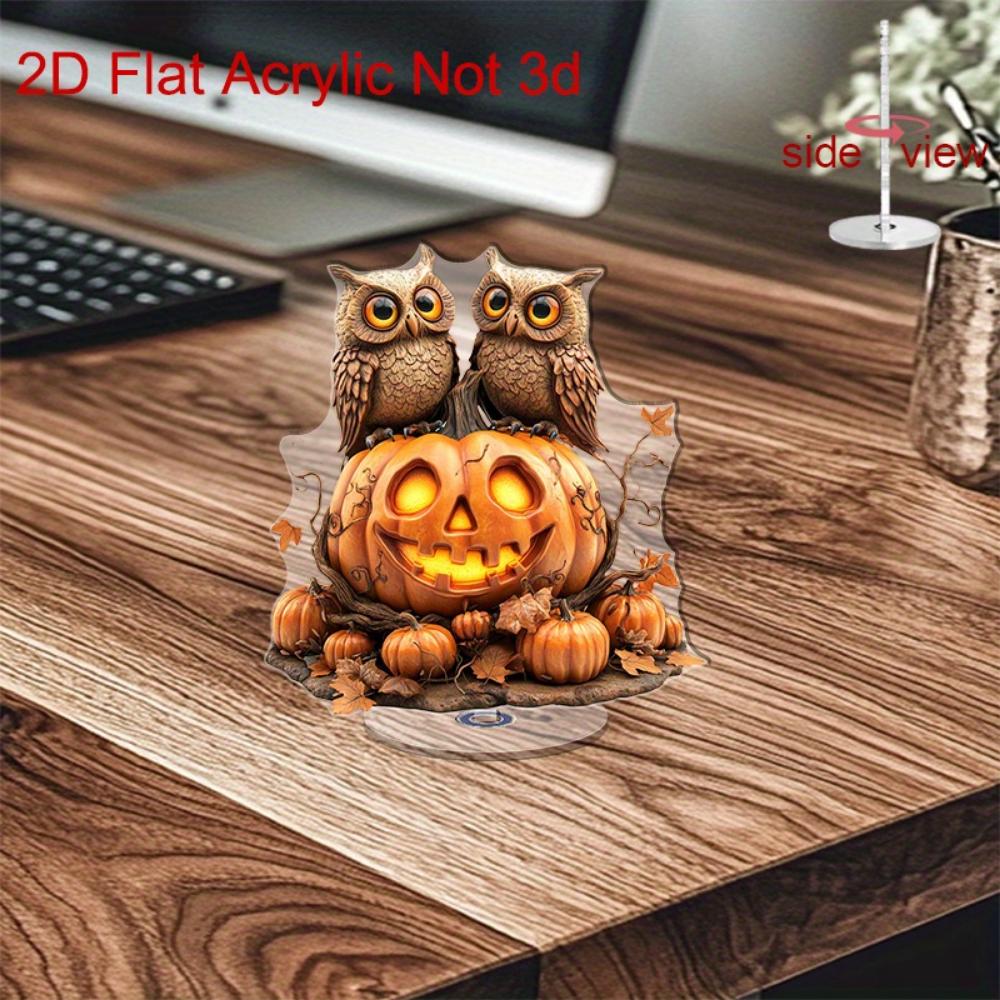 Owl with luminous jack-o-lantern, 2D flat acrylic, tabletop decoration, suitable for living room, office, party, Christmas, Halloween