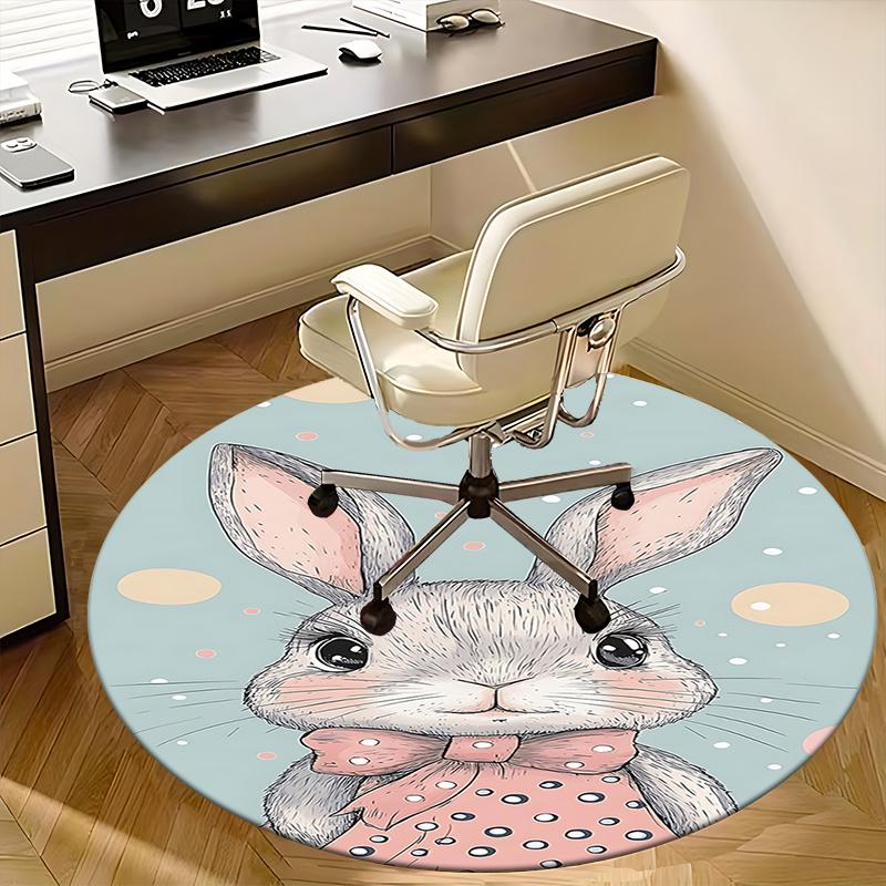 Charming Bunny Chair Mat   Round Carpet for Home Decor, Office Use, and Gifts   Suitable for Bedrooms, Living Roomss0122b