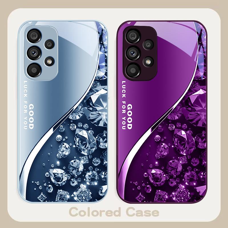 Barevný diamantový gradient pro Samsung Galaxy S23 U Ltra 24 Plus S20 21 FE S25 Ultra A70 A72 73 51 52 53 Tvrzené sklo Obal na telefon