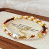 Vintage Autumn And Winter Maillard Style Natural Amber Beeswax Artificial Crystal Cold White Pearl Collarbone Chain Necklace