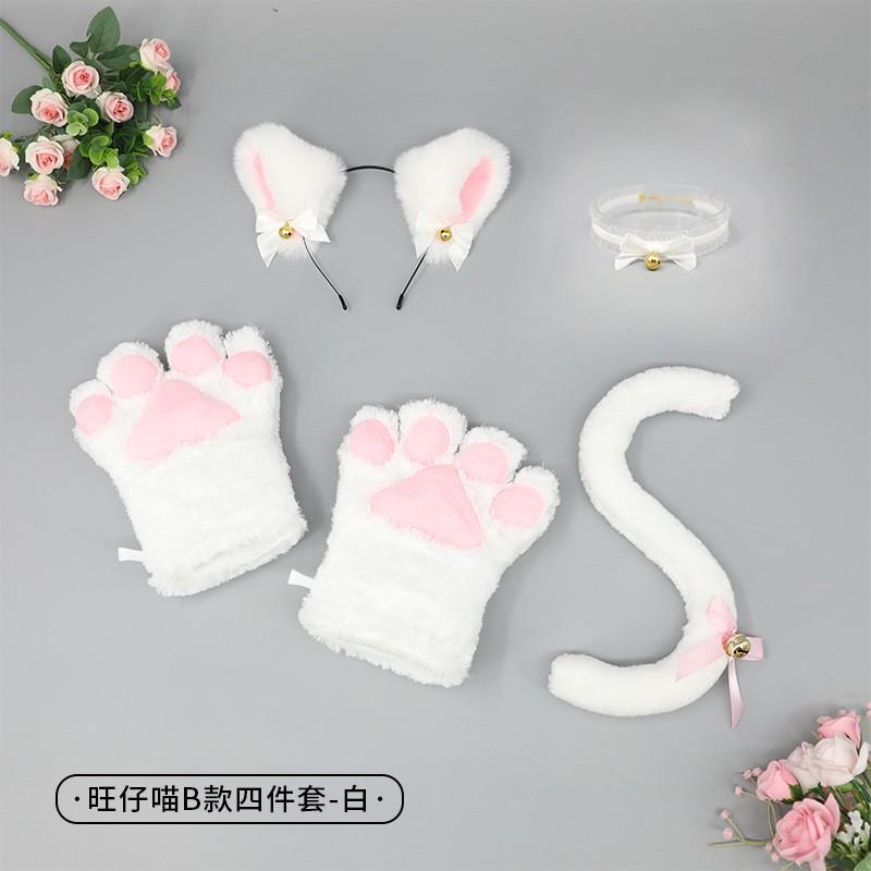 Handmade Cat Ear Headband Set With Paw Gloves Tail Kids Costume Party Animal Role Play