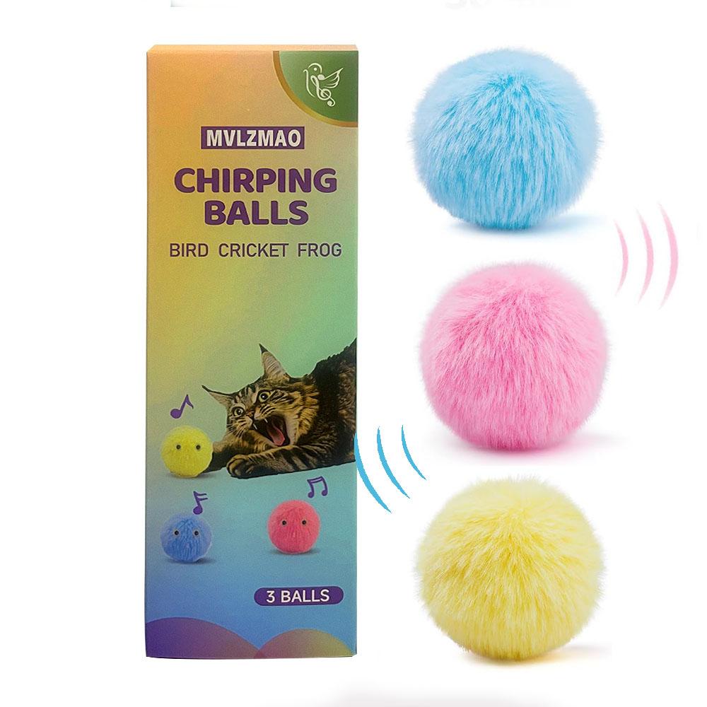 

Chirping Cat Toys Balls, 3 Pack Fluffy Interactive Cat Kicker, 3 Lifelike Animal Sounds, Kitty Kitten Catnip Exercise Toys