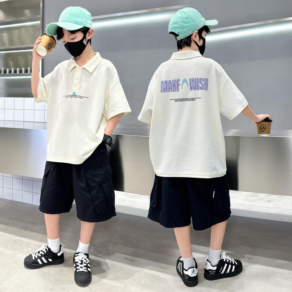 Boys' Summer Dress Set 2026 New Mid University Boys' Summer Polo Short Sleeve Children's Thin Two Piece Set