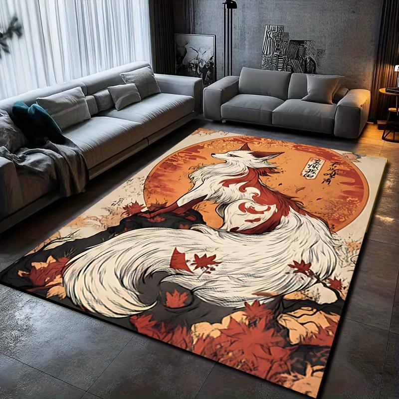 1pc Japanese Fox - Cute Fox & Kitsune Motifs, Machine-Washable Soft Rug Suitable For, Bedroom, Entryway - Non-Slip Backing, Compact, Ideal Gift
