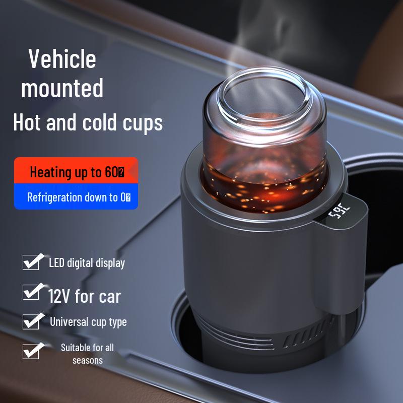 Universal Car Cup Holder for Hot & Cold Drinks - Portable One-Button Heating & Cooling Cup