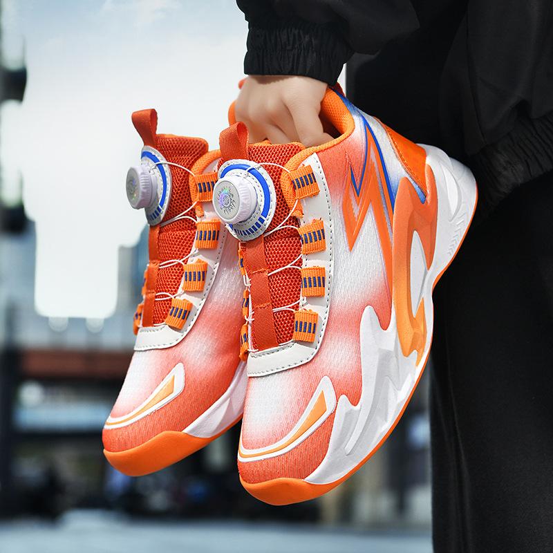 2025 New Boys Sneakers Children's Rotating Button Running Shoes Middle and Older Students Boys and Girls Basketball Shoes