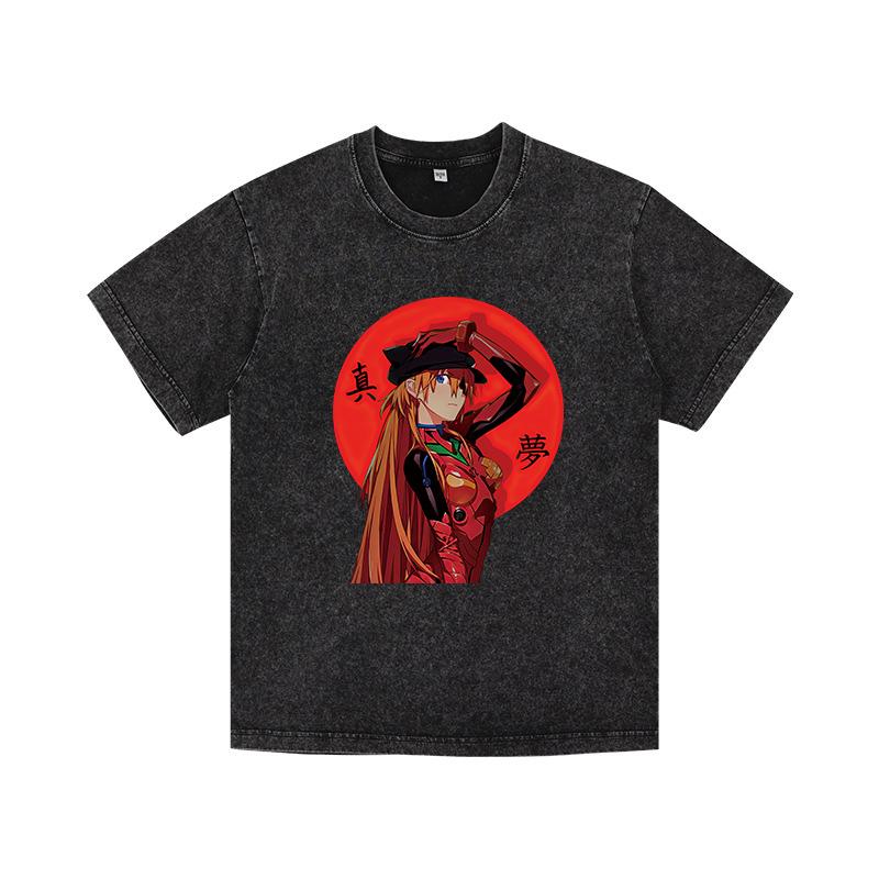 

Мужские повседневные рубашки с коротким рукавом Evangelion Asuka Футболки больших размеров Уличная одежда Готика Панк Футболки больших размеров S чёрный