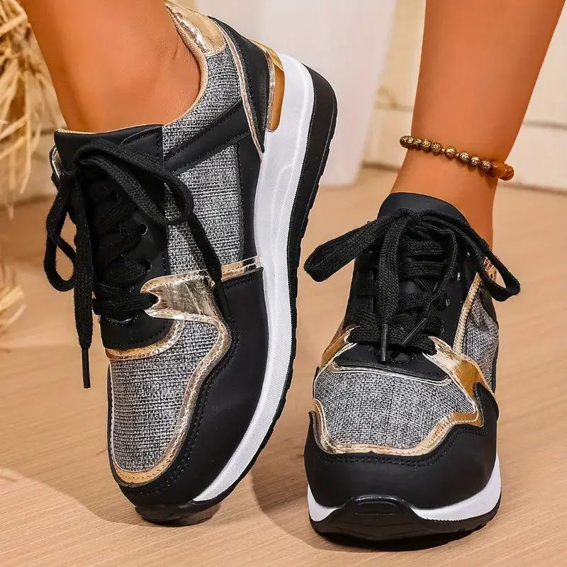 Women's Plus Size Color Block Lace-Up Shoes Thick Platform Mid-Heel New Summer Casual Trendy