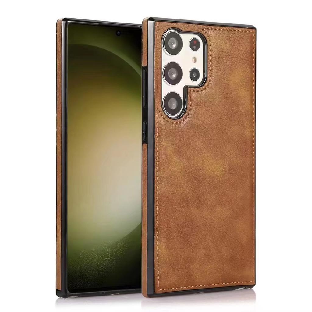 Leather Soft Case for Samsung S26 Mobile Phone Case iPhone17 Plain Leather S25 FE Anti-drop Case, Leather Protective Case