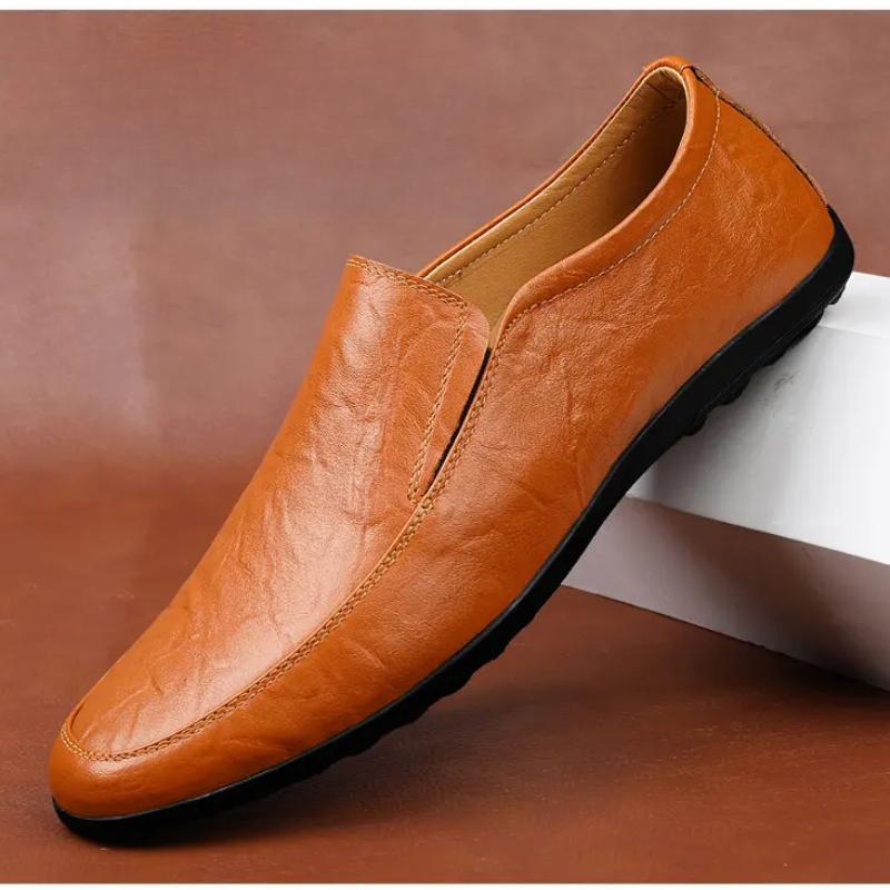 Men's Leather Casual Shoes Breathable Slip On Lazy Driving Shoes High-end Office Fashion Shoes
