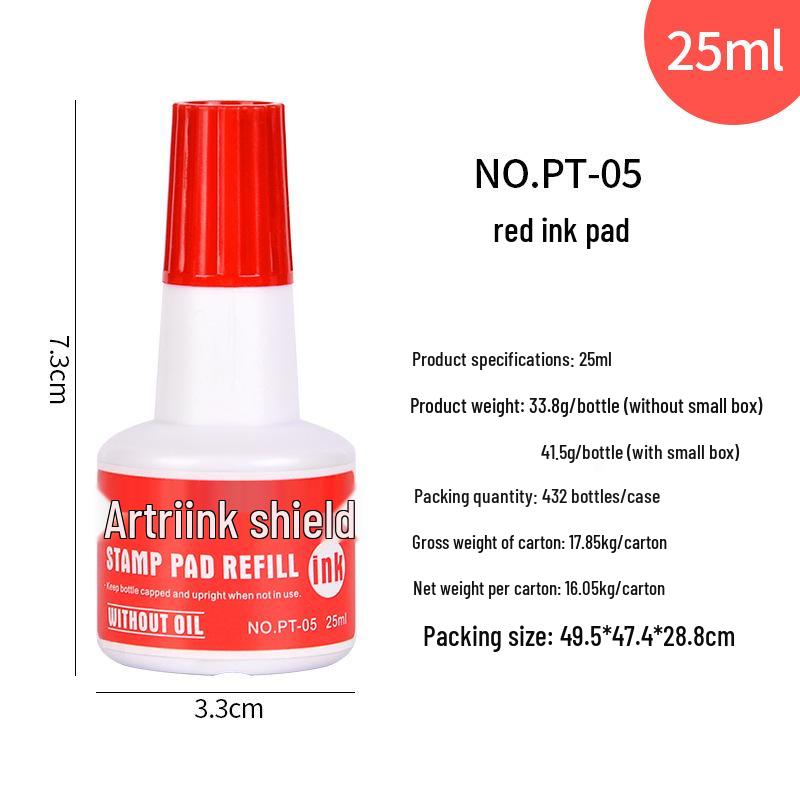 Shield Quick-Drying Red Ink Pad Refill, 25ml - Oil-Based for Financial Office Use