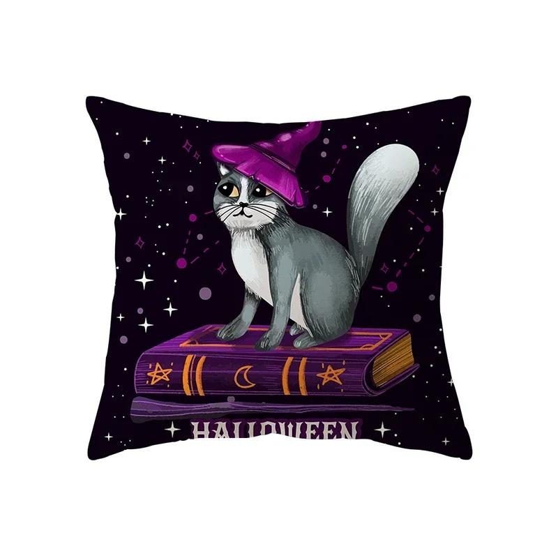 Gruseliges Halloween Kürbis Fledermausdruck Muster Kissenbezug Heim Wohnzimmer Sofa Dekoration Quadratisches Polyester Kissen