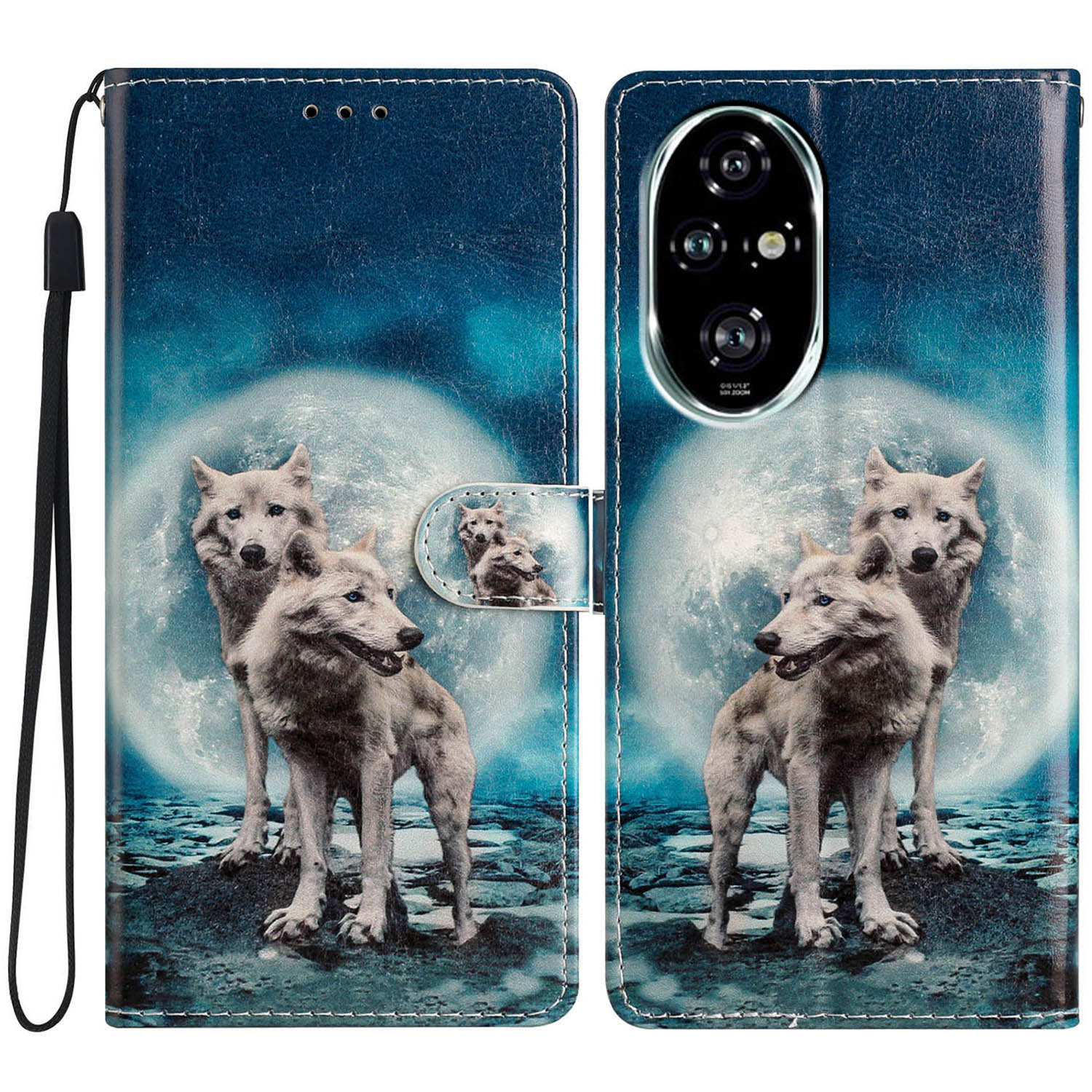 

Для Honor 200 Pro 5G Чехол-бумажник из ПУ кожи с печатью узора, подставка, чехол для телефона с ремешком C