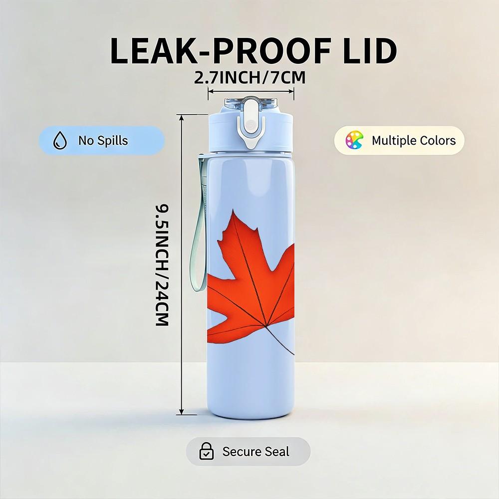 1PC Maple Leaf 750ml Color Plastic Sports Water Bottle Leakproof Flip Straw Lid Suitable for Sports Office Home Use