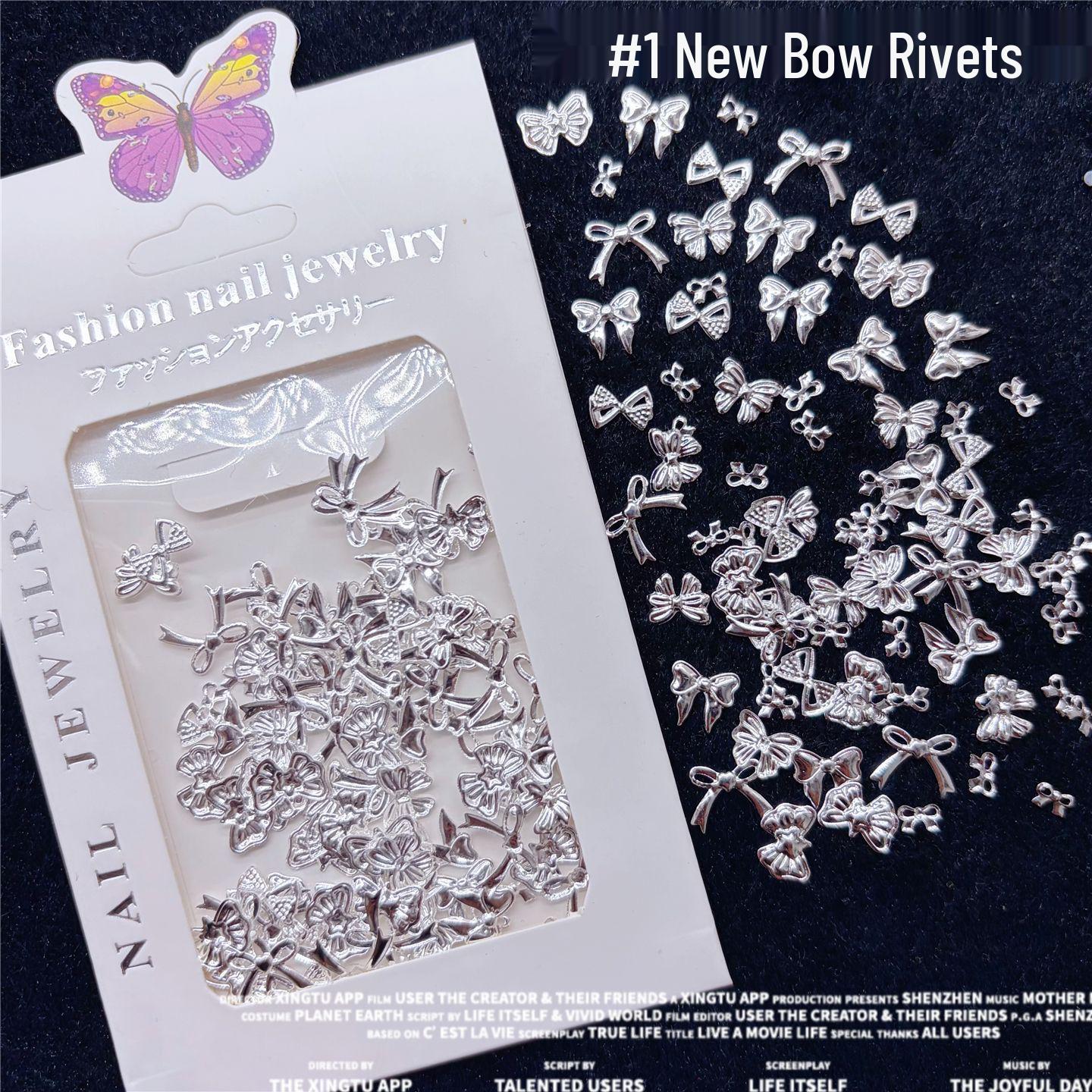 

Cross-Border French Manicure: Elegant Small Bow Metal Rivets & Streamers Nail Accessories