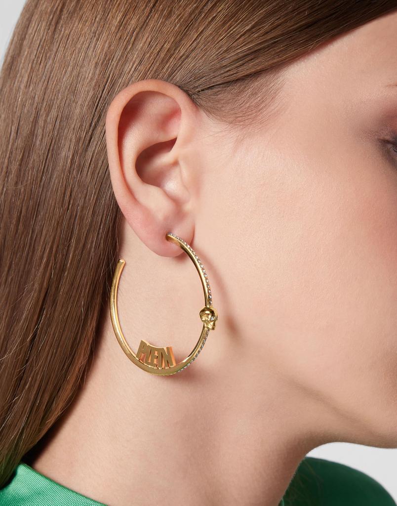 PLEIN Accessories Earrings Philipp Plein Jewelry LETTERING PJ1AA01EU LETTERING IP YELLOW GOLD CRYSTALS HOOP EARRINGS 50 Mm Yellow Gold Stainless Steel