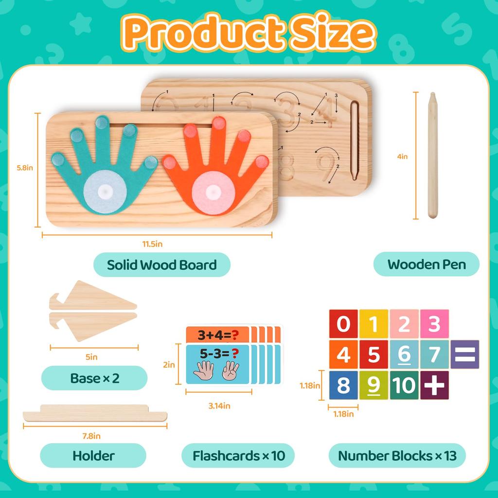 Toys Educational Montessori for Toddlers Double-Sided Preschool Learning Math Manipulatives Number Finger Counting Block for Kid