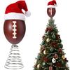 Rugby Christmas Tree Topper with Santa Hat Spring Base Bouncing Sports Ornament