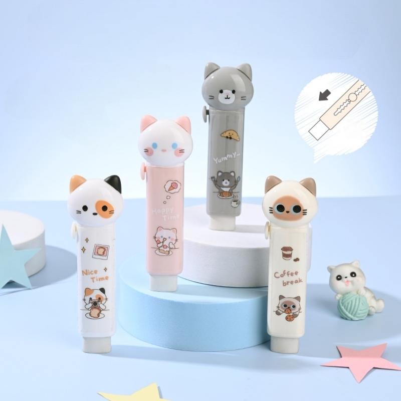 1/4pcs Cartoon Cat Town Eraser Mini Kitty Push Type Rubber Erasers for Pencil Cleaning Stationery School Student