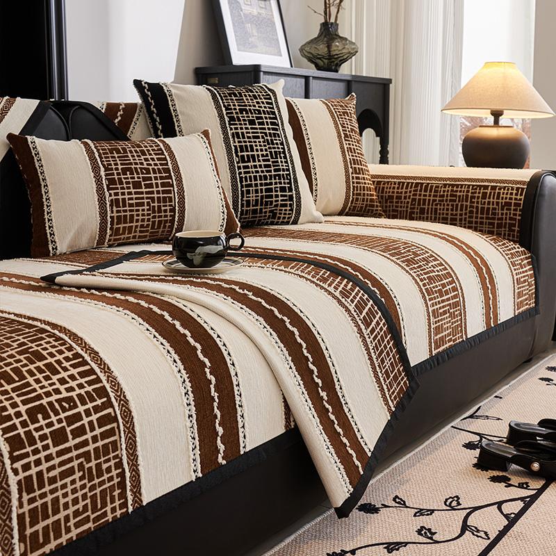 Nordic Chenille Sofa Covers for Living Room Anti-Slip Dustproof Broad Stripe Sofa Covers Universal Sofas Funda Sofa