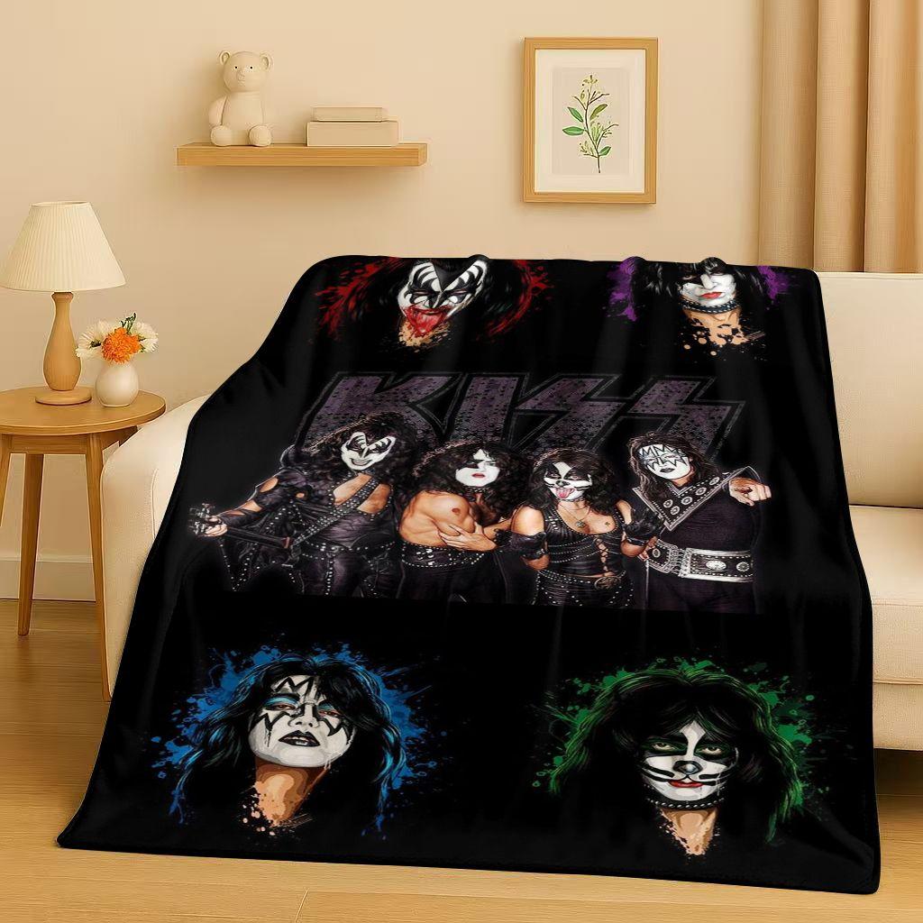 Coperta di Flanella Retro Kiss Rock Heavy Metal Band Gene Simmons, Coperta Morbida Ultra Peluche per Casa Camera da Letto Letto Divano Ufficio
