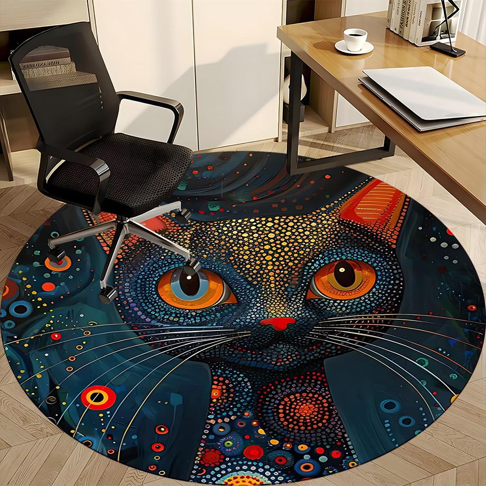 1PC Cat Abstract Office Round Area Rug, Indoor Mat Suitable ForOffice, Under Office Chairs Bedroom Living Room Home Decor, Room Deco, D011