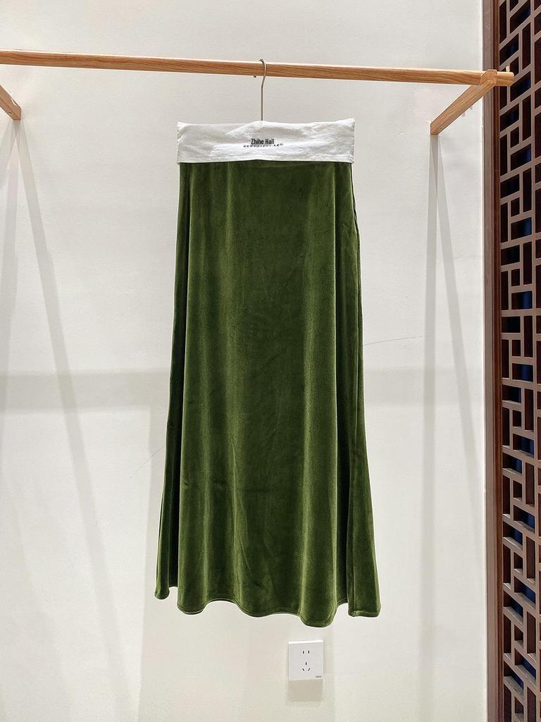 Samt-Fischschwanzrock mit hoher Taille - Damen Schlankmachend A-Linie, Nationalstil, Neu Herbst 2025