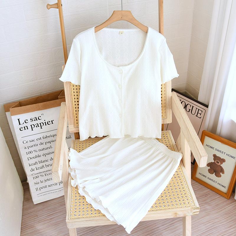 Japanese Round Neck Loungewear Summer Casual Short-sleeved Shorts Set Thin Two-piece Set Cotton Summer Chest Pad Pajamas