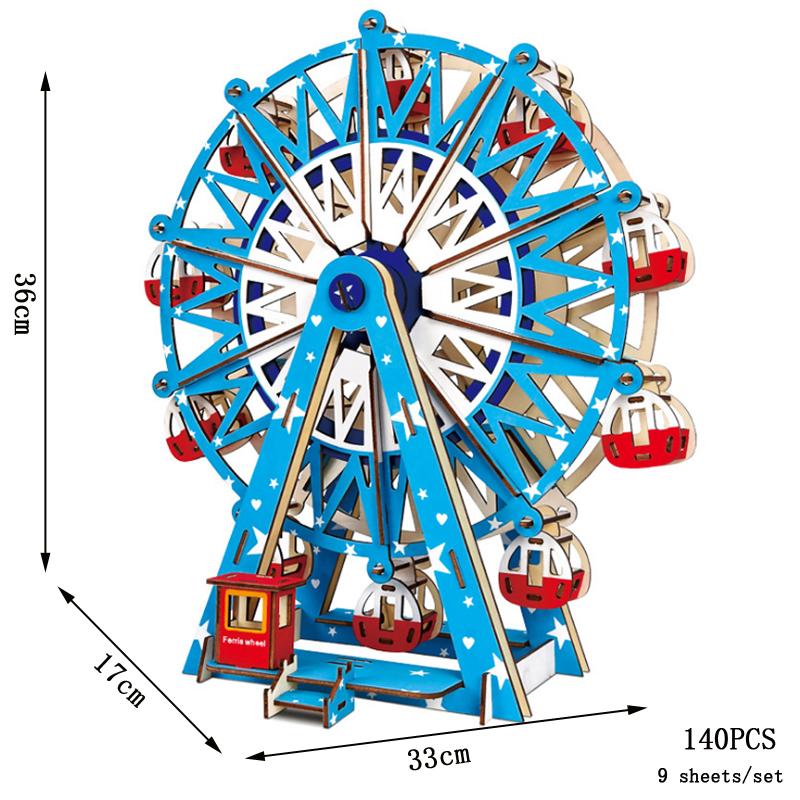 3D Wooden Puzzle Ferris Wheel Model Diy Assembly Kits Carousel Toys For Children Girls Christmas Tree Gift Home Room Decoration