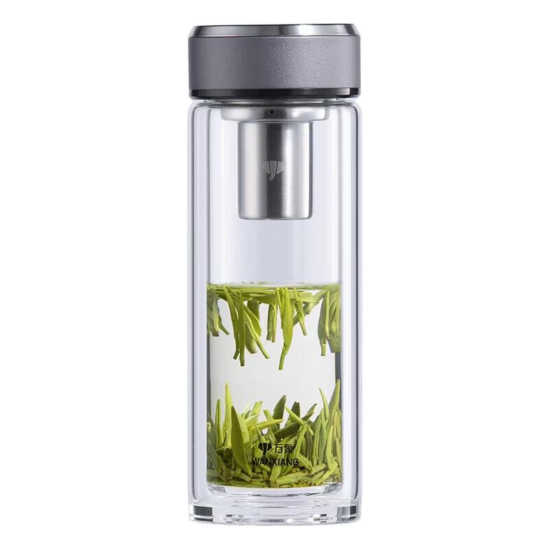 WANXIANG Double-Wall Insulated Portable Glass Travel Mug