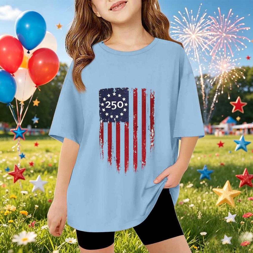 Kids Short Sleeve T Shirt 250th Independence Day Print Top Casual Fit Comfortable Cotton Blend Fabric Soft Texture