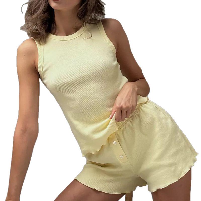 Women's Solid Color Spring/Summer Pajama Set - Comfortable Vest and Shorts Two-Piece for Home Wear 2026