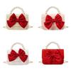 Pu Bow Girl Crossbody Bag Wallet Cute Children Shoulder Bag With Pearl Handheld