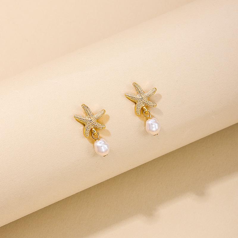 A Pair Summer Day Beach Vacation Style Starfish Pearl Tassel Earrings for Women Geometry Fashion Party Jewelry Gifts Daily Wear