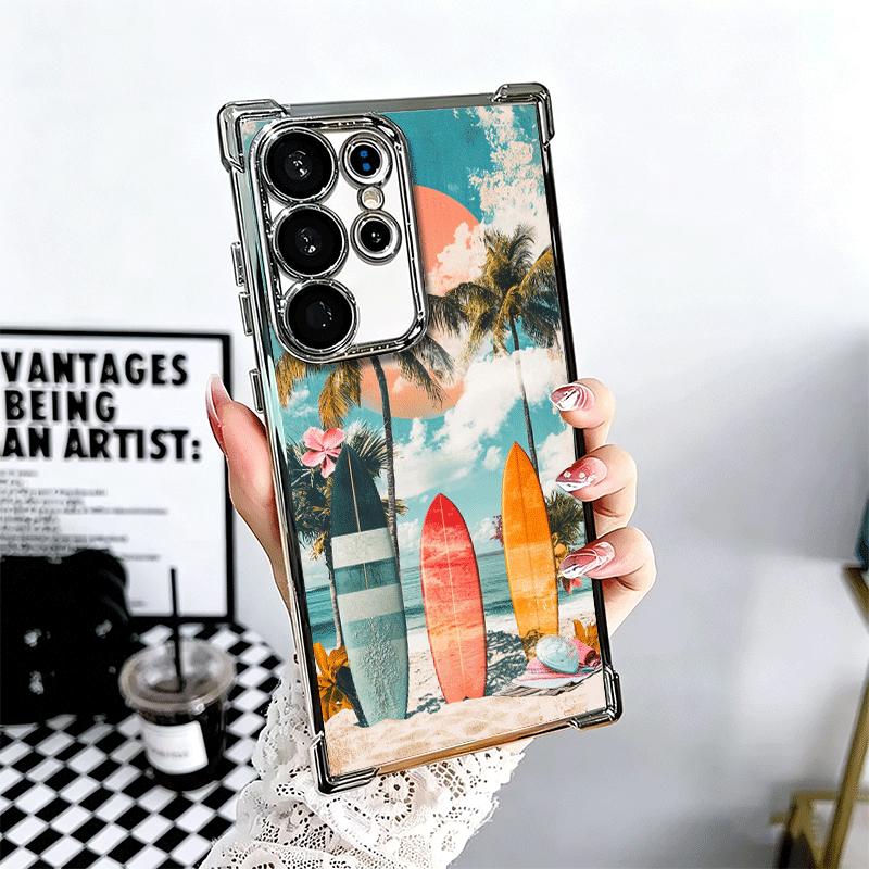 Surfboard Surfing Surf Summer Plating Phone Case For Samsung Galaxy S24 S25 FE S26 Edge S23 Ultra S22 S21 Plus S20 Anti-Fall Air