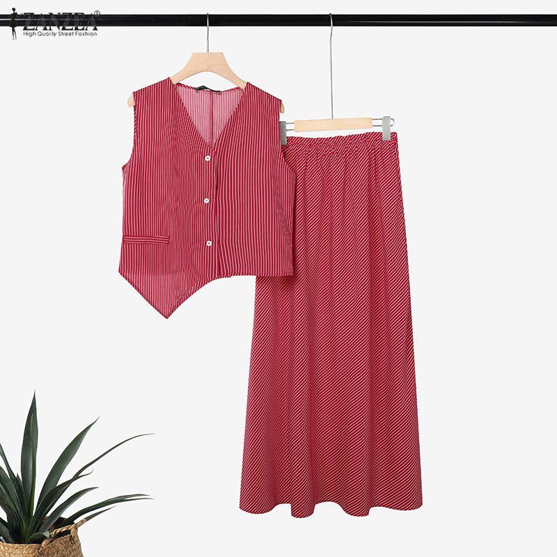 ZANZEA Damskie topy bez rękawów i długie spódnice Casualowe dwuczęściowe zestawy