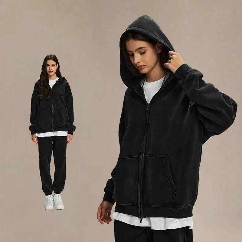 

STREETRICH Men s Wear Wax Printing Vintage Male Hoodies Oversized Loose Zipper Water Washed Plush Sweatshirt Trendy New XXL