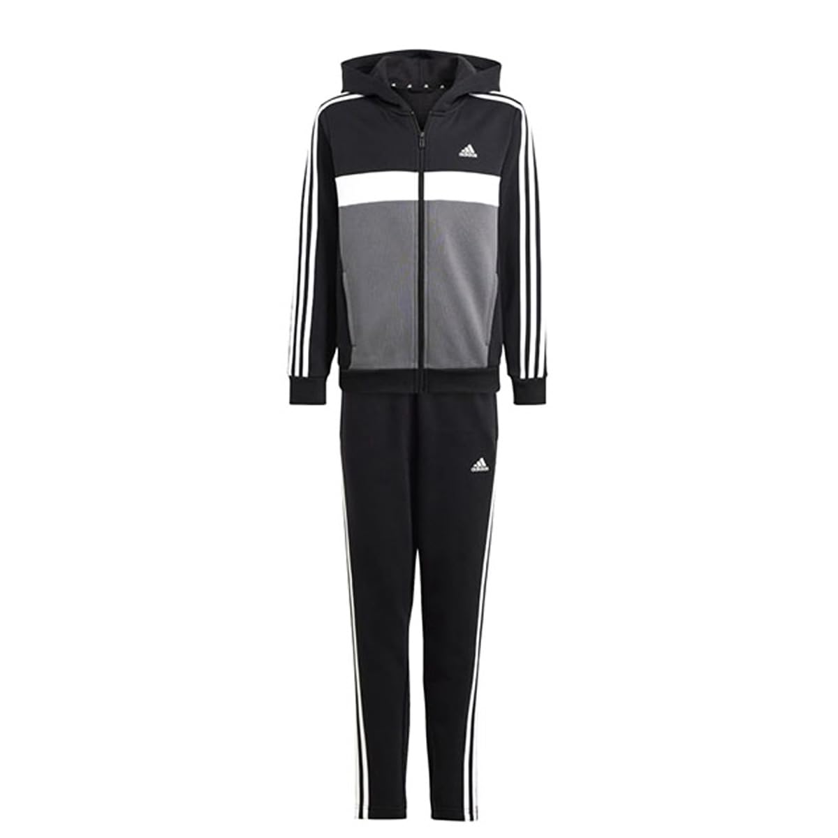 

Jersey Top and Bottom Set Tiberio 3 Stripes Color Block Fleece Tracksuit Kids DTP57 Five J150 [Adidas] Top Black/White/Gray Bottom Black/White