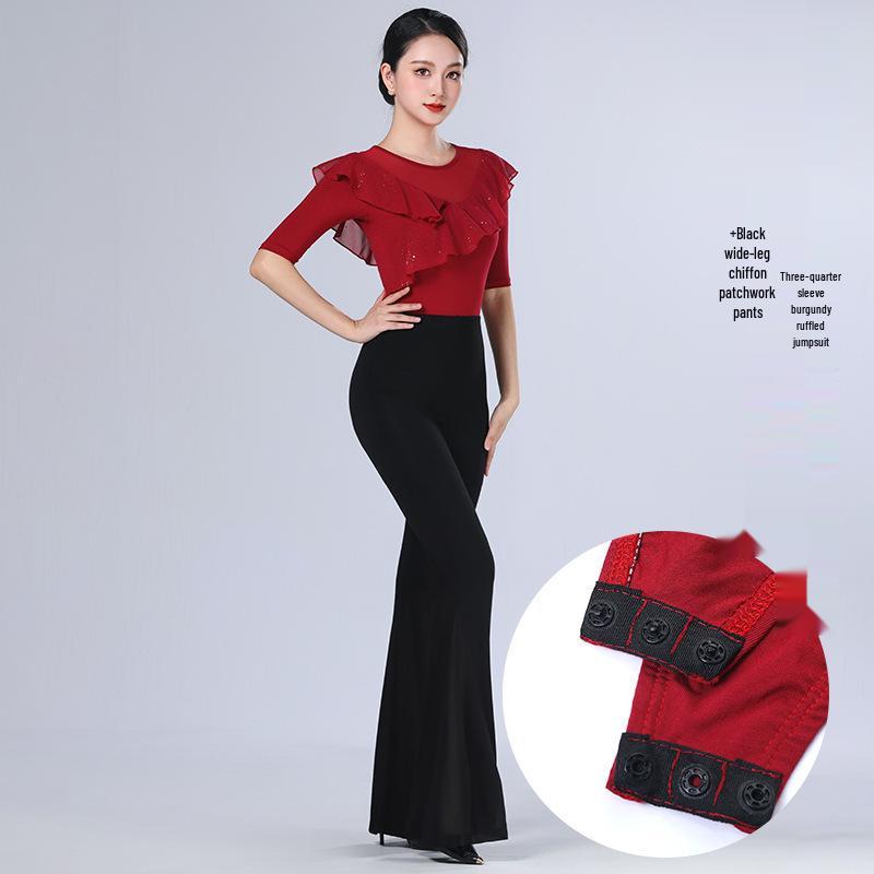 2026 Women's Sequin Ruffle Leotard - High-End Spring/Summer Figure Training & Etiquette Outfit