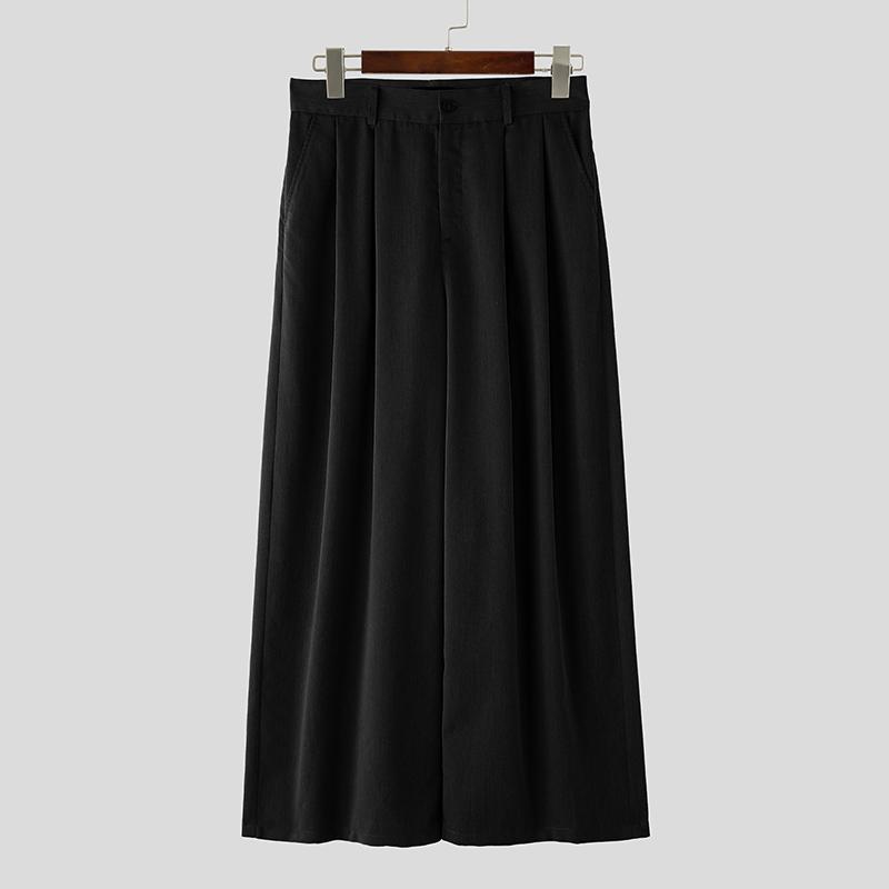 

INCERUN Men Pleating Zip-up Waist Casual Loose Wide Leg Trousers Long Pants S чёрный