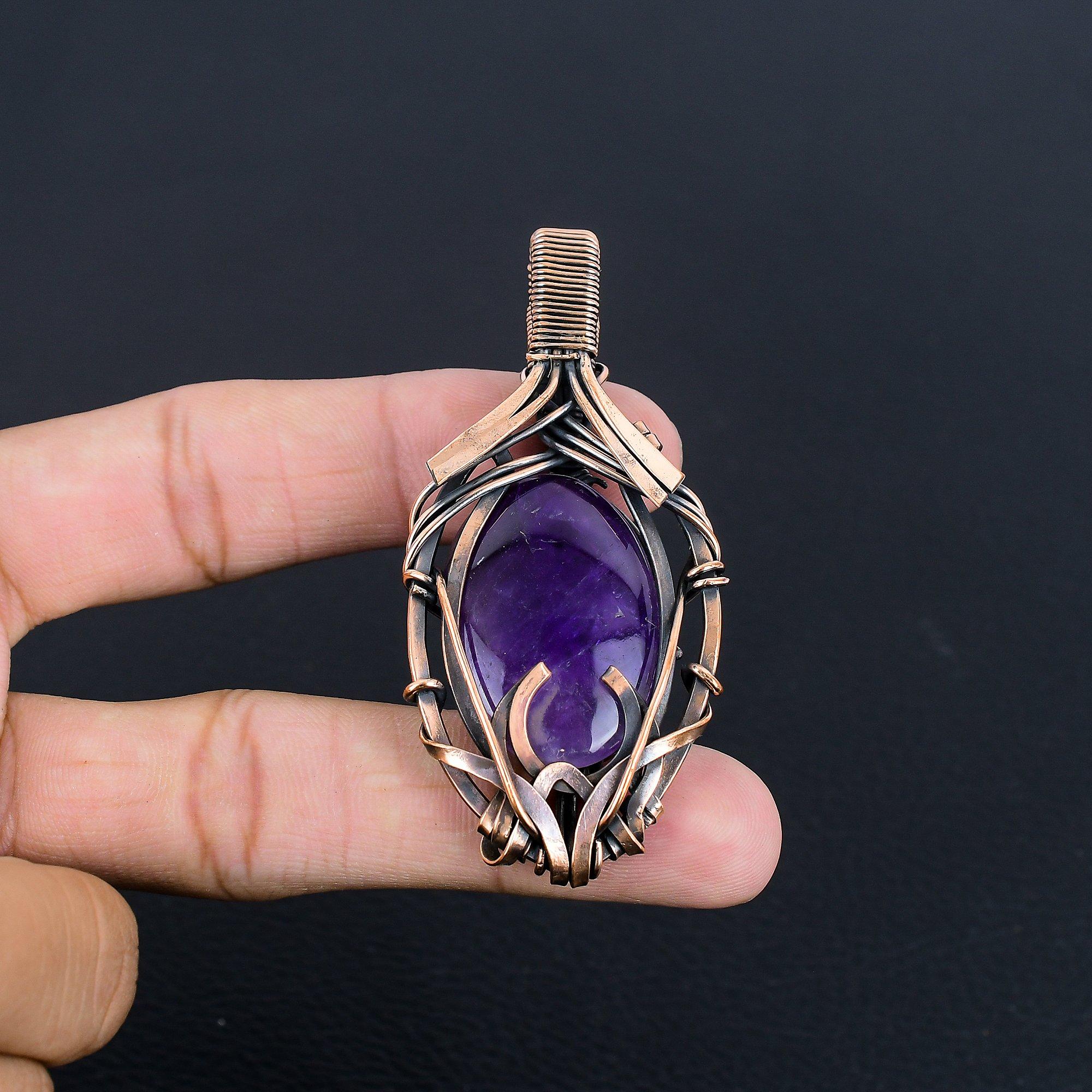 

Amethyst Pendant Gemstone Jewelry, 999 Copper Wire Wrapped Pendant, Gift For Women Handmade Pendant 2.75 Inches